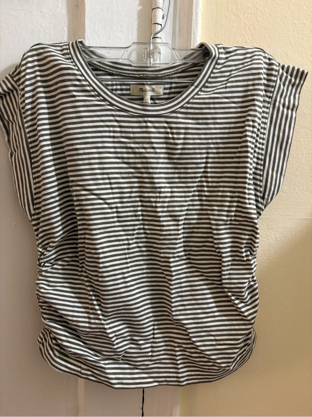 Madewell Side Cinch Muscle Tee in stripe Olive